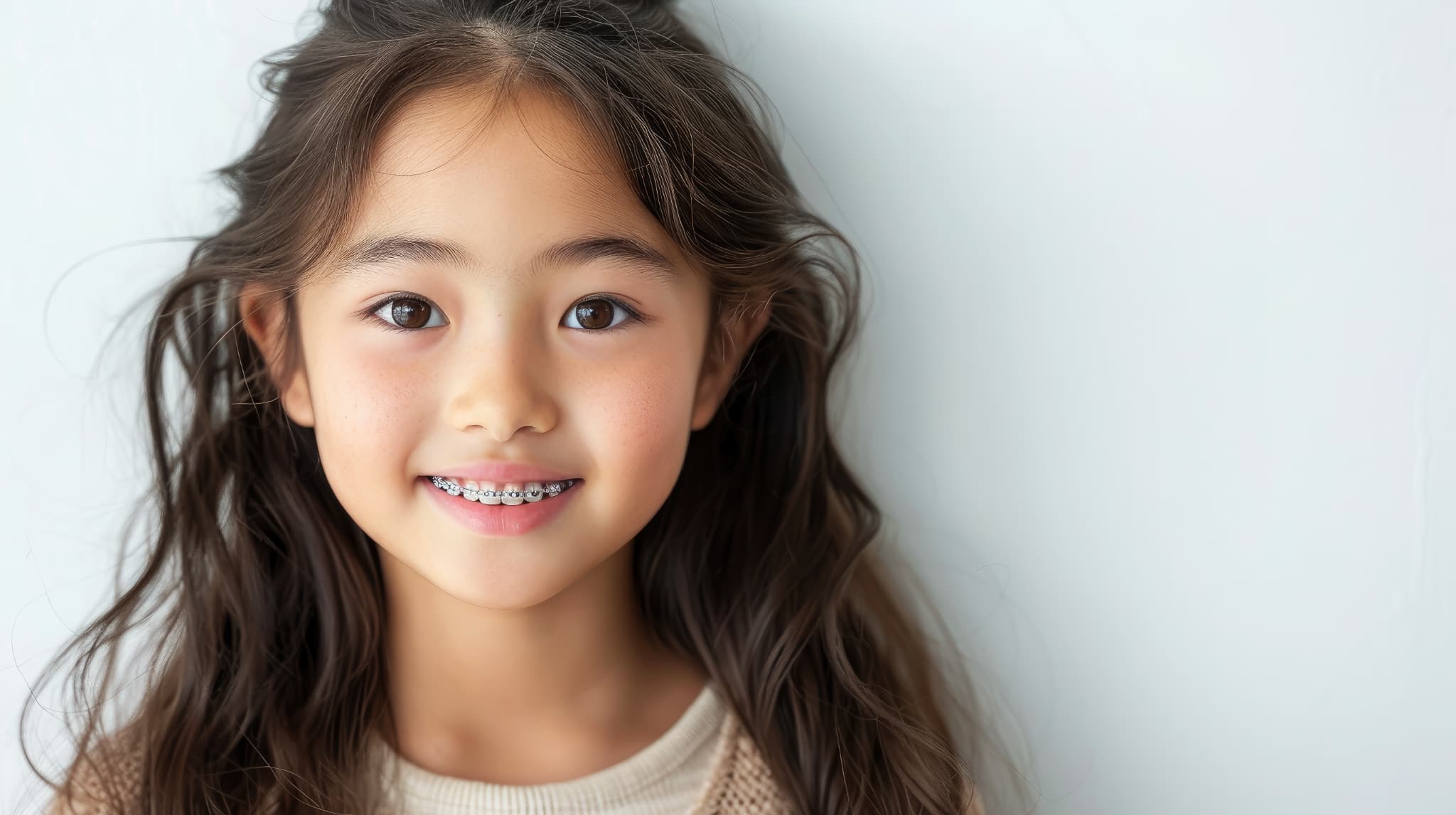 歯並びを整えるため歯列矯正をする子ども